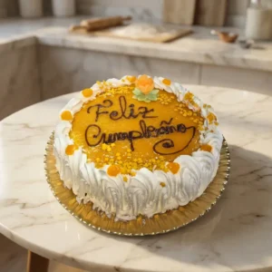 Tarta de cumpleaños estándar con nata blanca y cobertura amarilla