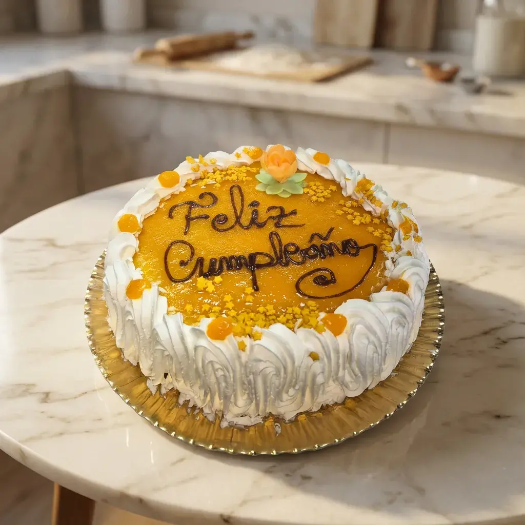 Tarta de cumpleaños estándar con nata blanca y cobertura amarilla